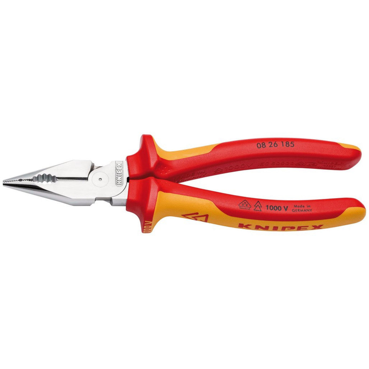 Knipex 08 26 185 SB Needle-Nose Combination Pliers Insulated with Multi-Component Grips, VDE-Tested Chrome-Plated 185mm 13185