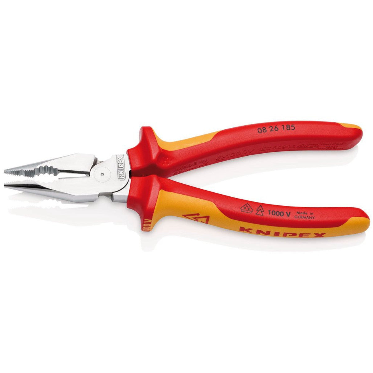 Knipex 08 26 185 SB Needle-Nose Combination Pliers Insulated with Multi-Component Grips, VDE-Tested Chrome-Plated 185mm 13185