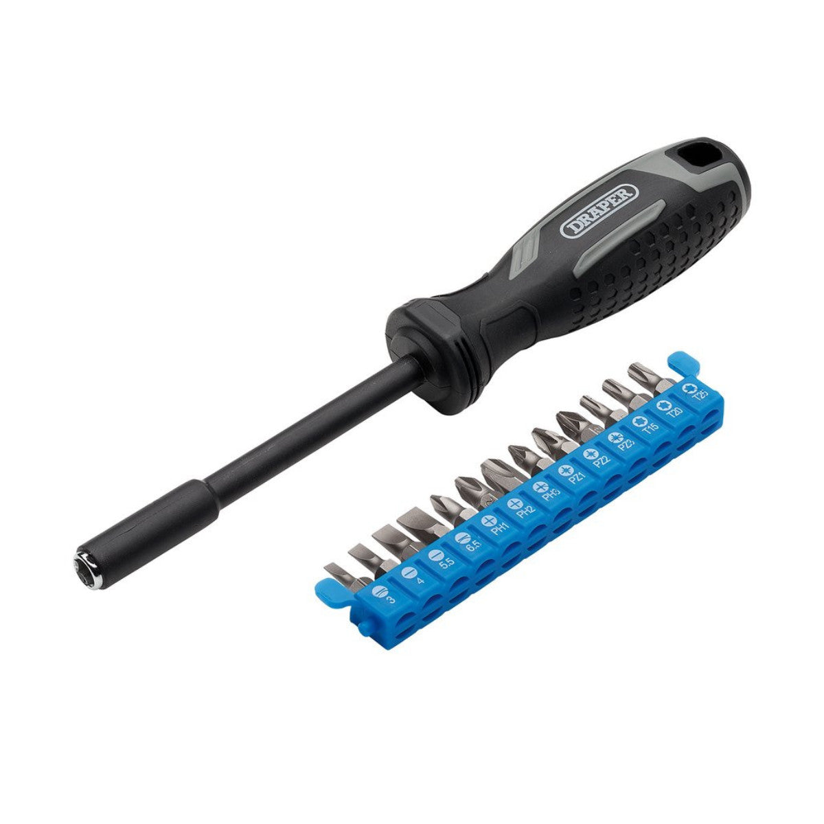 Draper Soft Grip Magnetic Screwdriver and Bit Set, 1/4" x 100mm (14 Piece) 13438