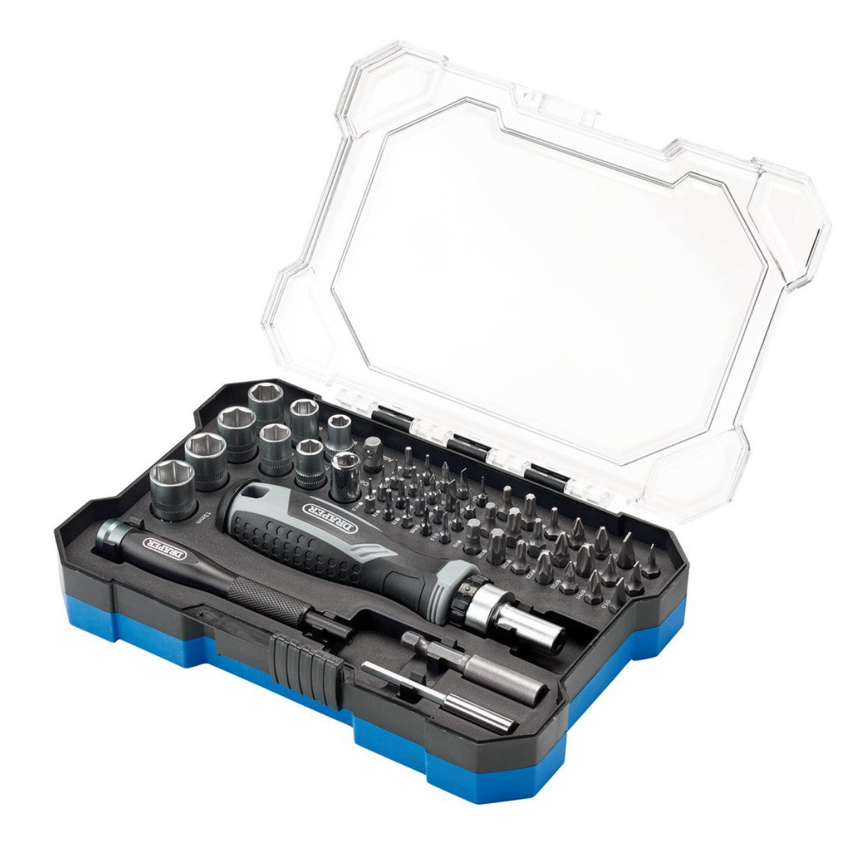 Draper Soft Grip Ratchet Screwdriver and Bit Set (55 Piece) 13442