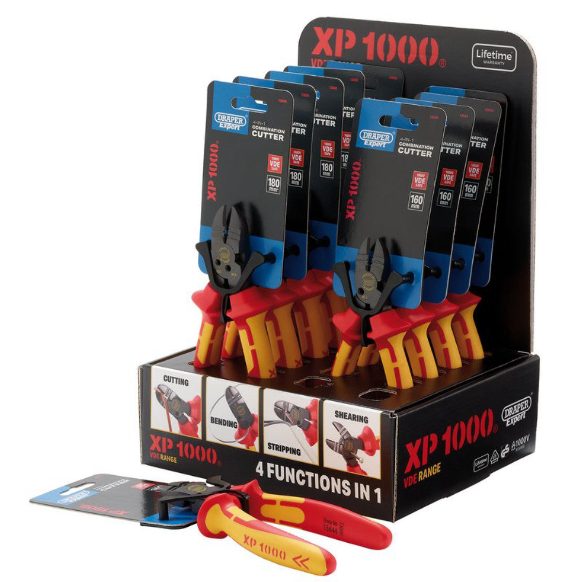 XP1000 Counter Top Display of VDE 160mm 4-in-1 Combination Cutters & 180mm 4-in-1 Combination Cutters (10 Piece) 13610