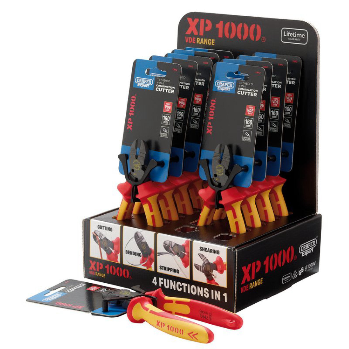XP1000 Counter Top Display of VDE 160mm 4-in-1 Tethered Combination Cutters (10 Piece) 13613
