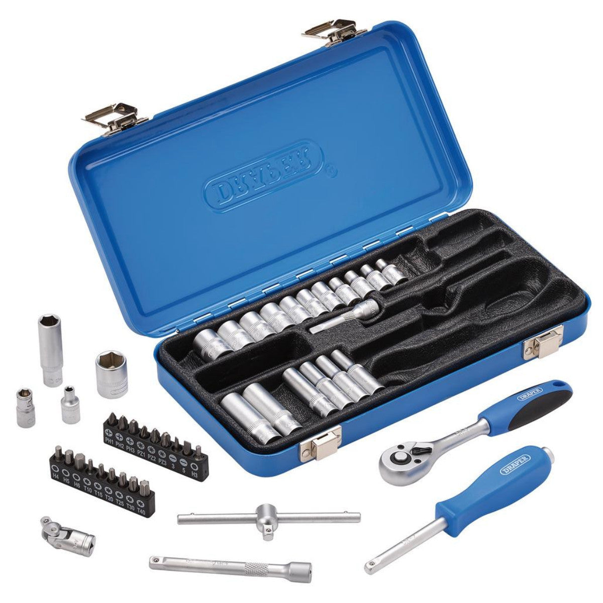 Draper Metric Socket Set in Metal Case, 1/4" Sq. Dr. (45 Piece) 16365