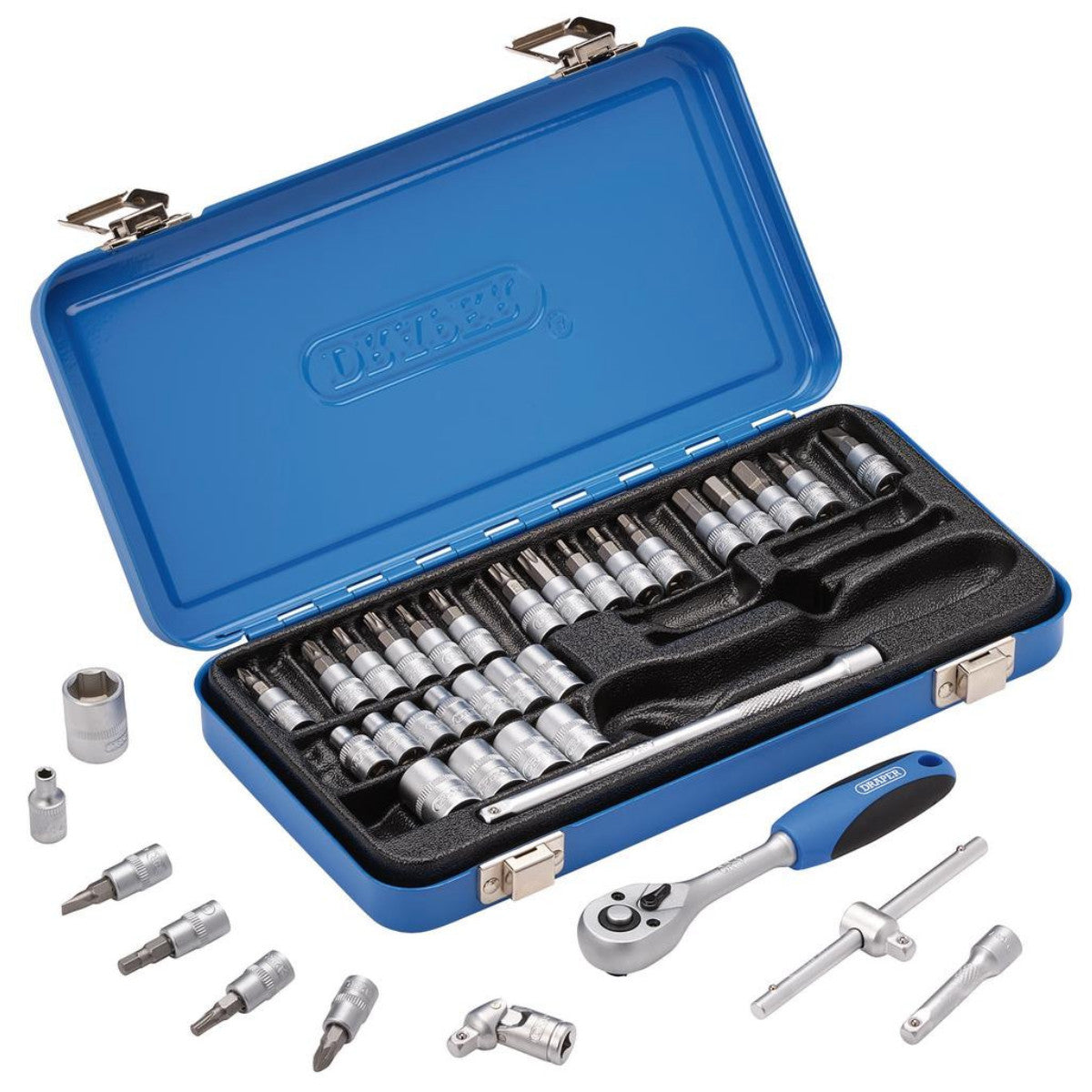 Draper Metric Socket Set in Metal Case, 1/4" Sq. Dr. (38 Piece) 16366