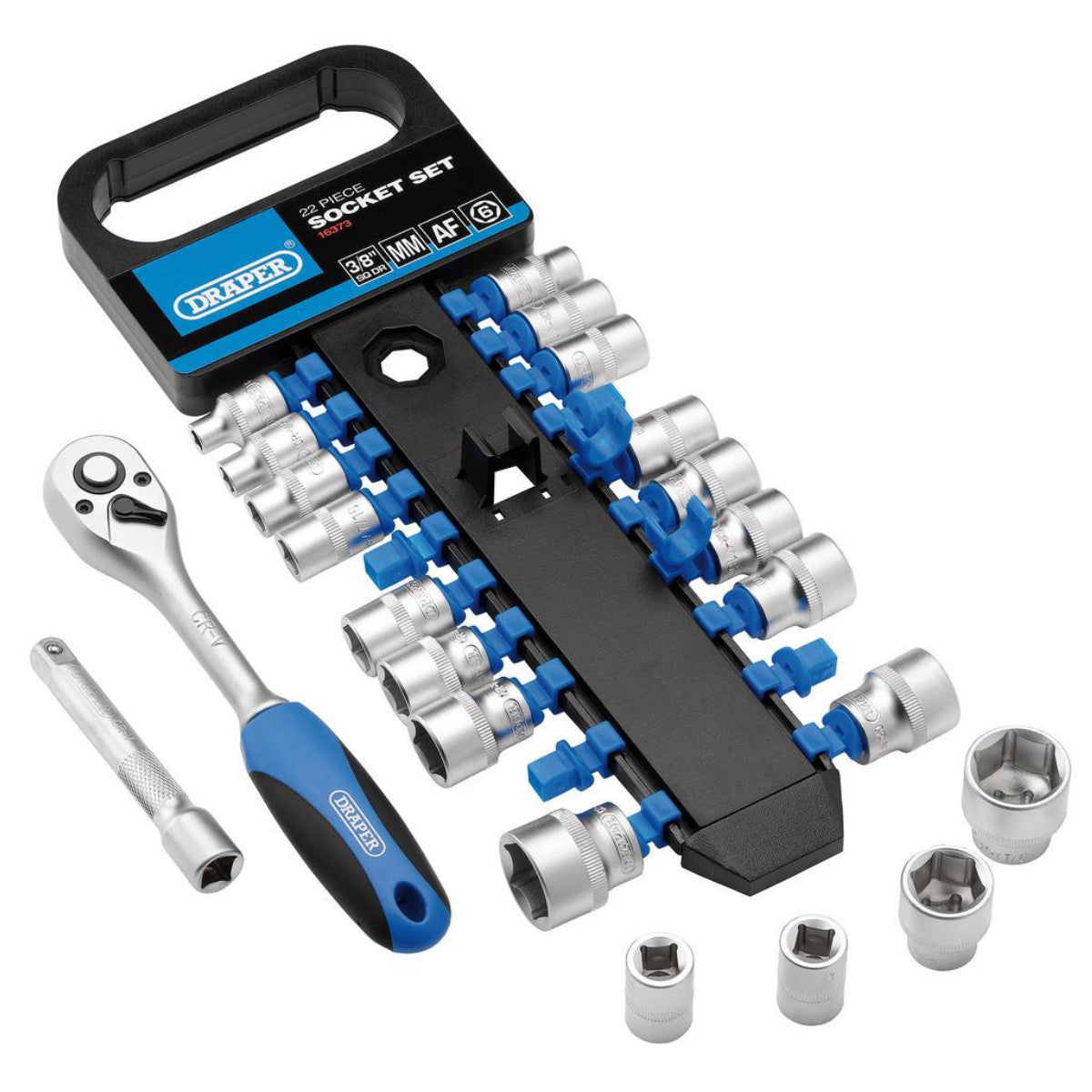 Draper Combined MM/AF Socket and Ratchet Set, 3/8" Sq. Dr. (22 Piece) 16373