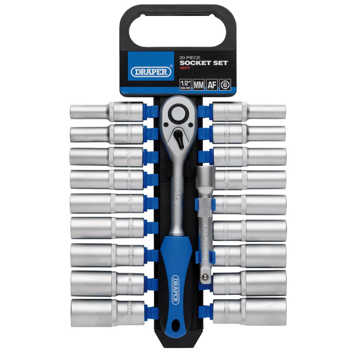 Draper Combined MM/AF Deep Socket and Ratchet Set, 1/2" Sq. Dr. (20 Piece) 16377