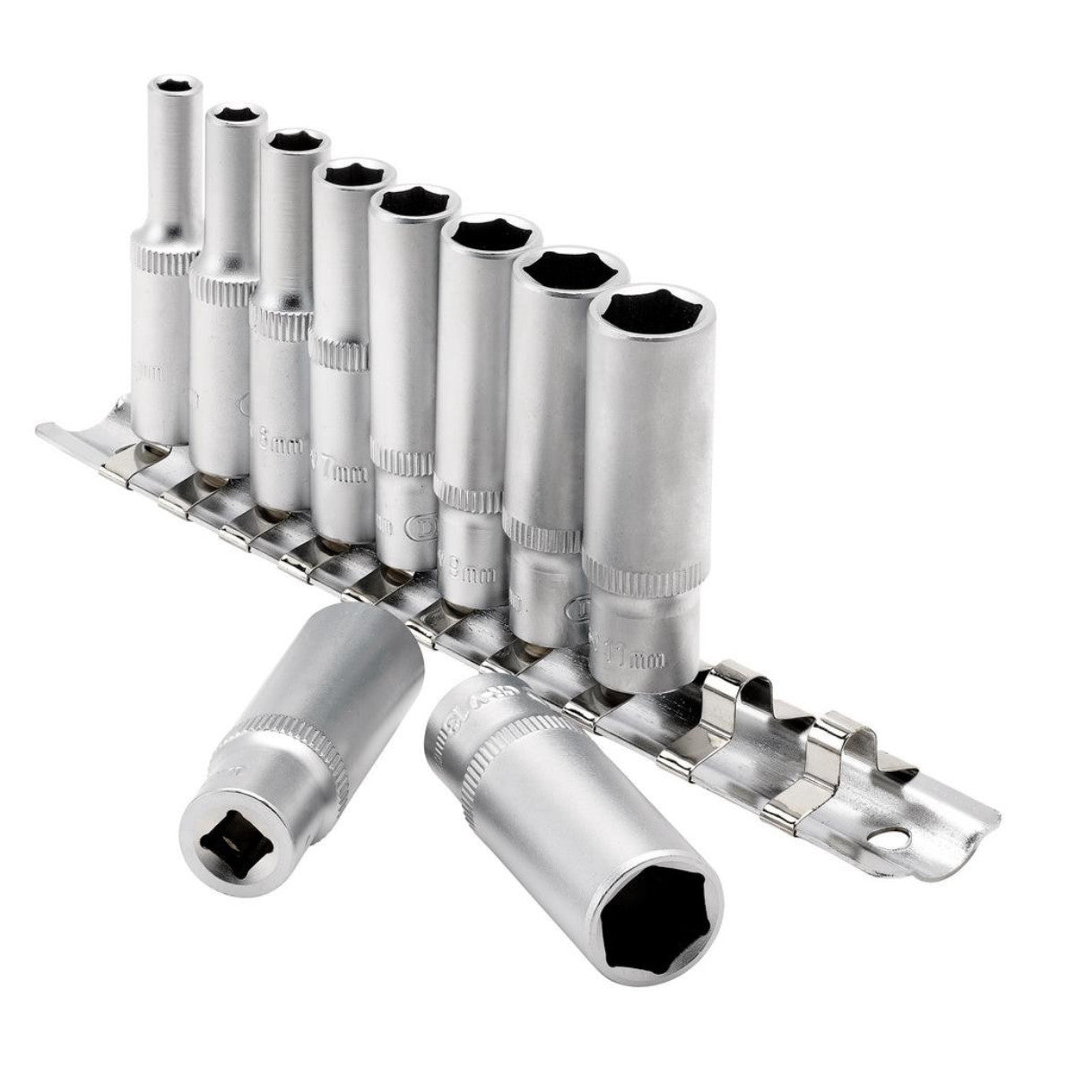 Draper Metric Deep Socket on Metal Rail, 1/4" Sq. Dr. (10 Piece) 16399