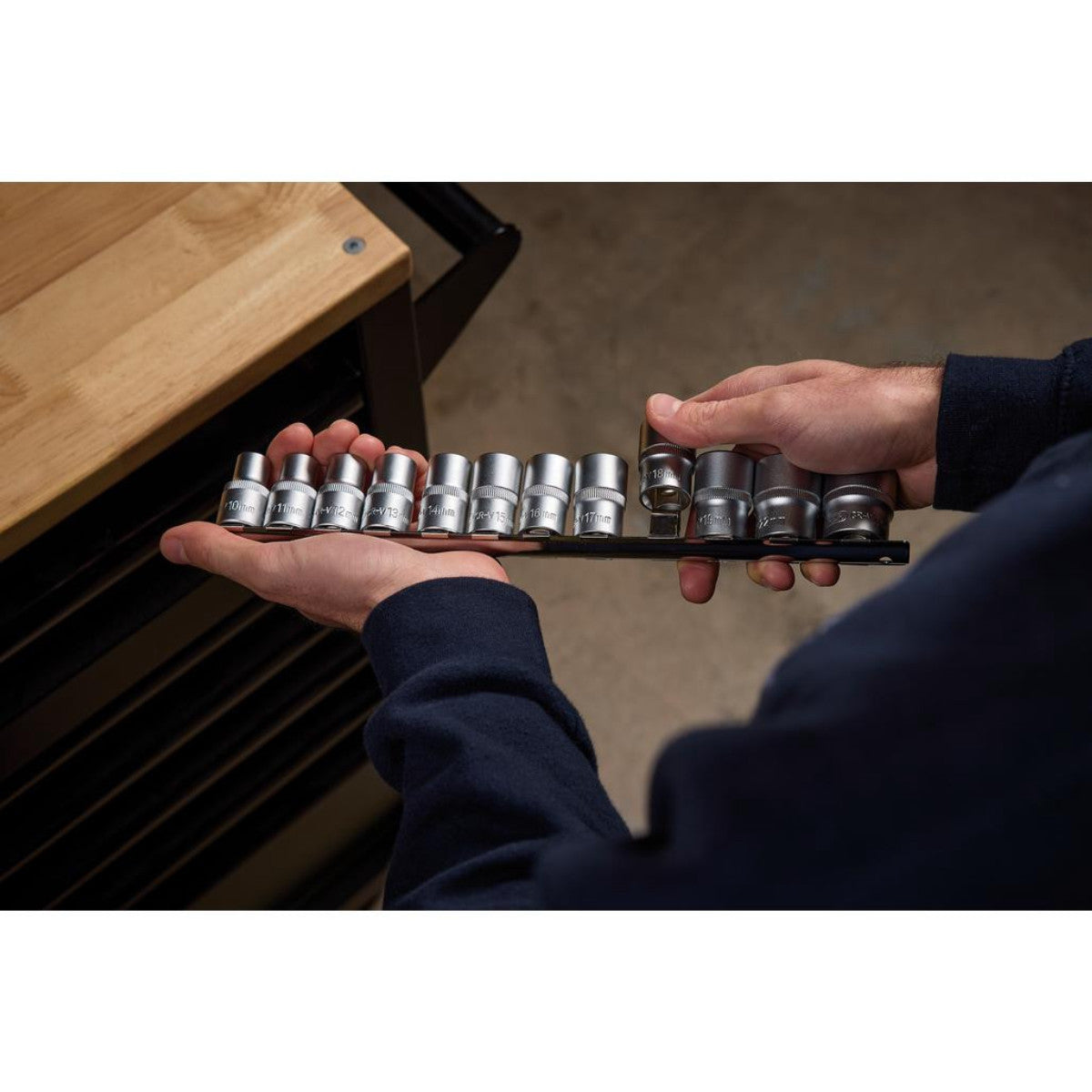 Draper Socket Set on Metal Rail, 1/2" Sq. Dr. (12 Piece) 16402