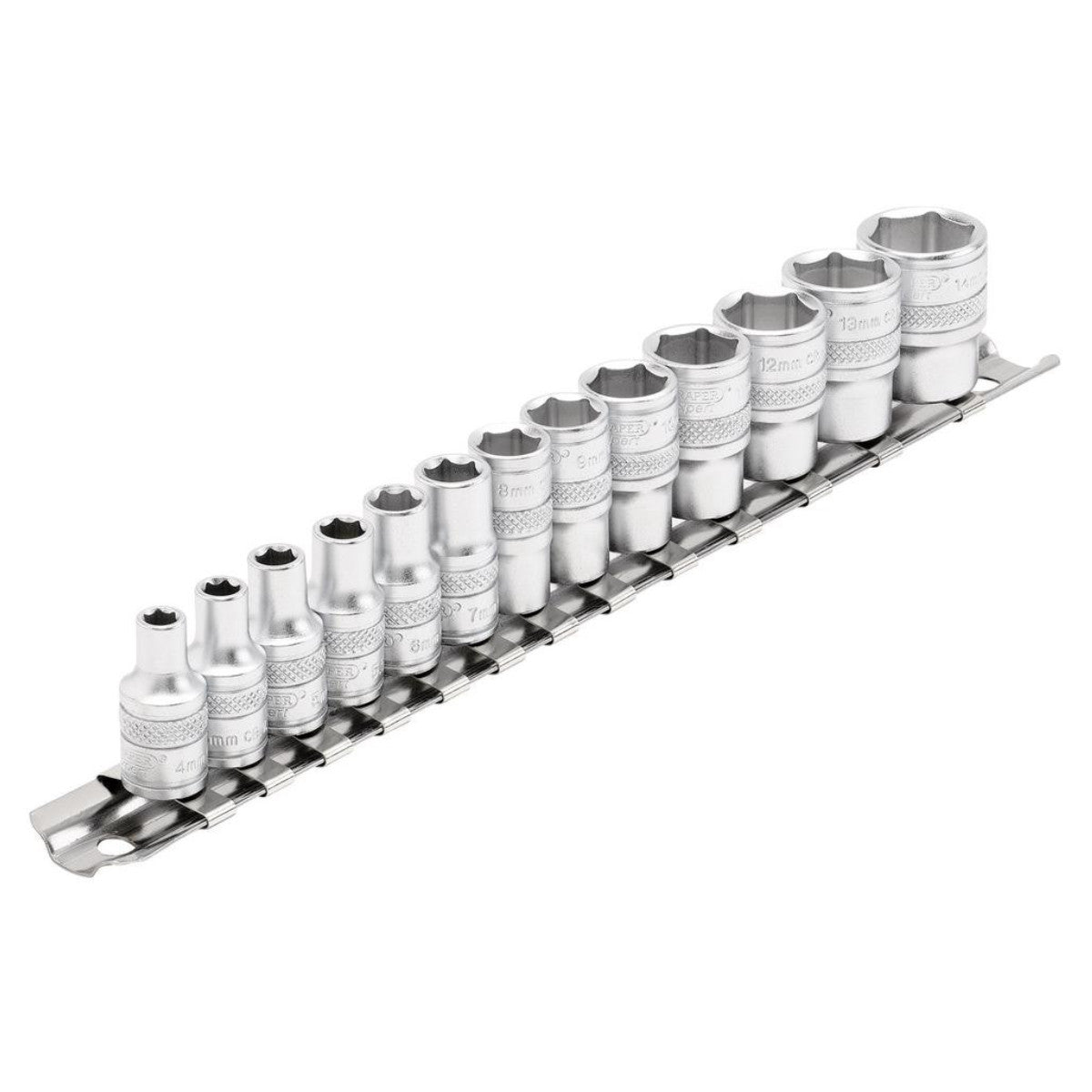 Draper Expert HI-TORQ Metric Socket Set on a Metal Rail, 1/4" Sq. Dr. (13 Piece) 16487