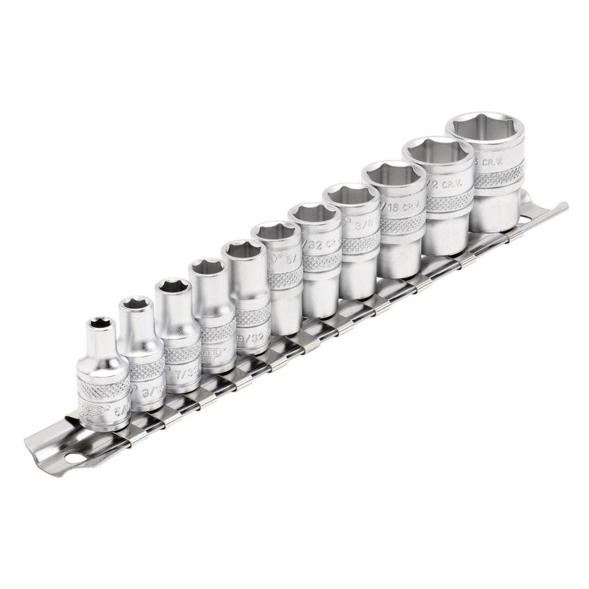 Draper Expert Imperial Socket Set on a Metal Rail, 1/4" Sq. Dr. (11 Piece) 16488