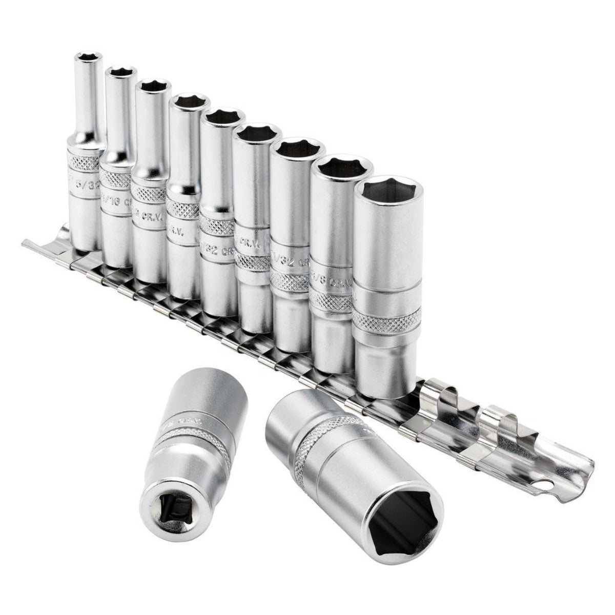 Draper Expert Imperial Deep Socket on Metal Rail, 1/4" Sq. Dr. (11 Piece) 16491