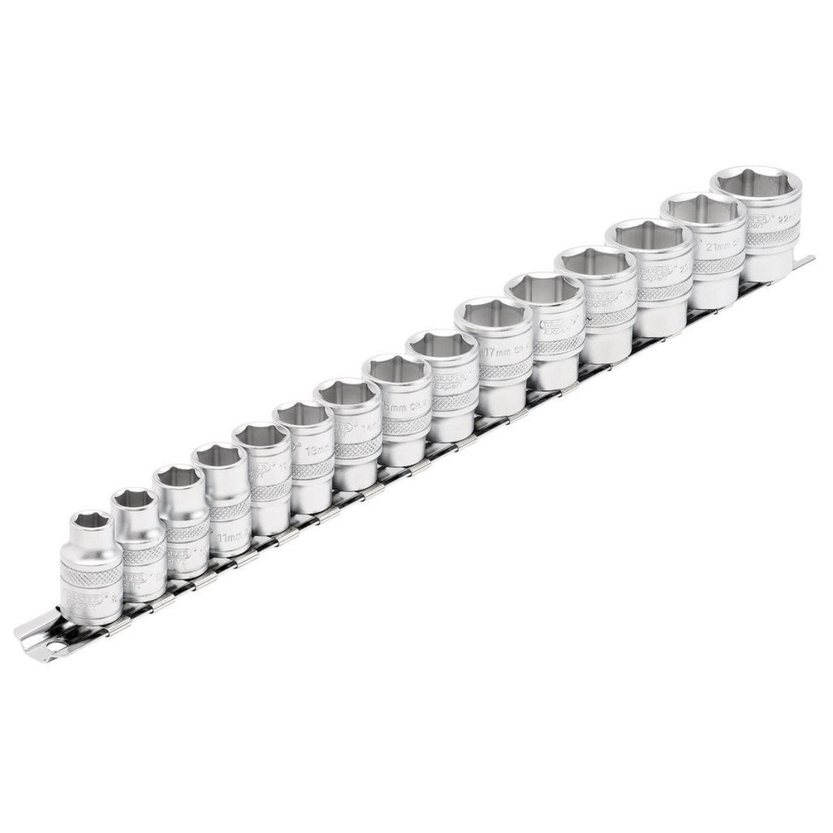 Draper Expert HI-TORQ Metric Socket Set on a Metal Rail, 3/8" Sq. Dr. (15 Piece) 16492