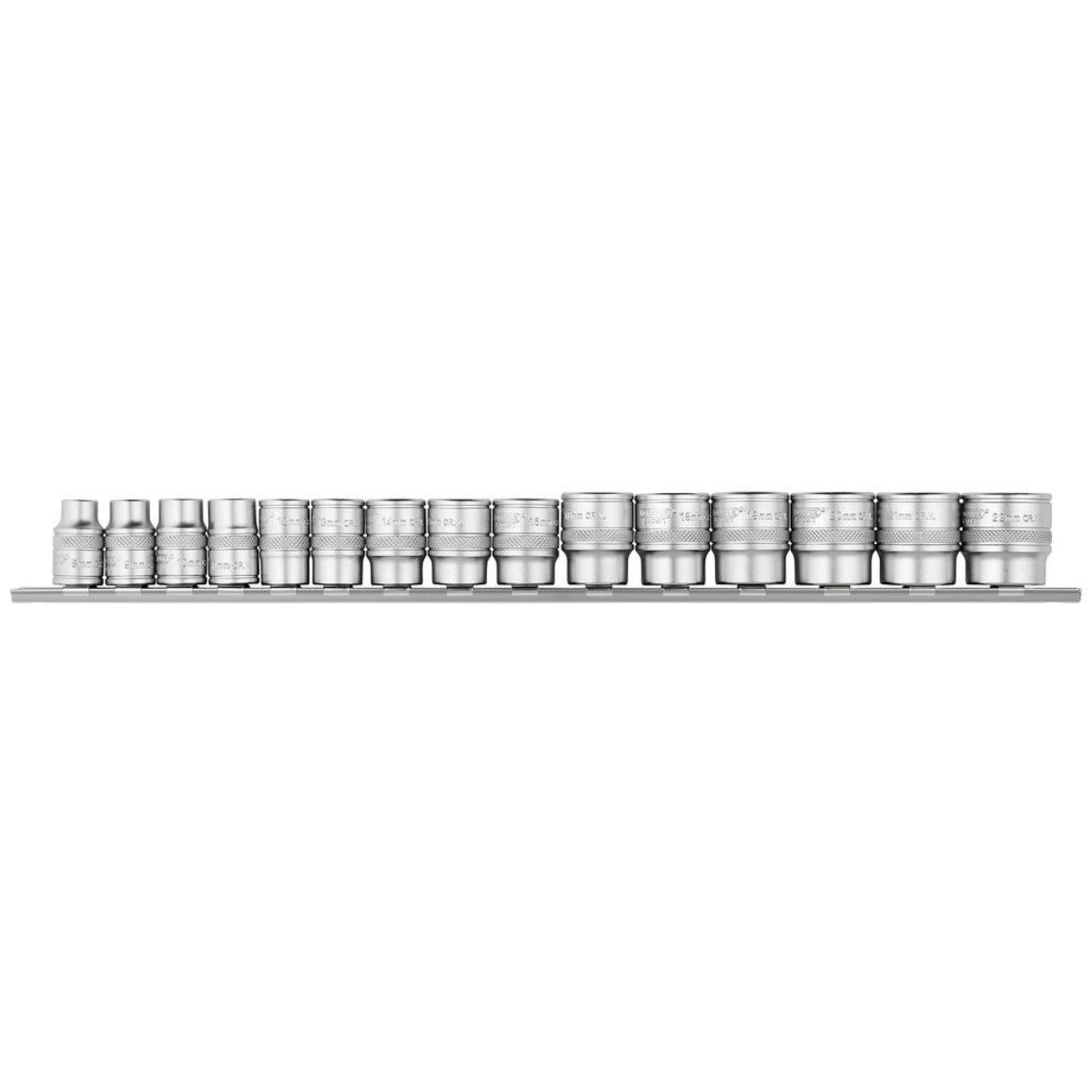 Draper Expert HI-TORQ Metric Socket Set on a Metal Rail, 3/8" Sq. Dr. (15 Piece) 16492