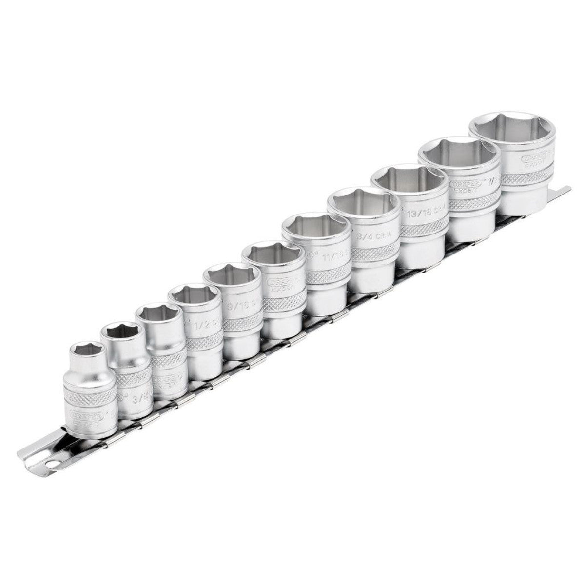 Draper Expert Imperial Socket Set on a Metal Rail, 3/8" Sq. Dr. (11 Piece) 16493