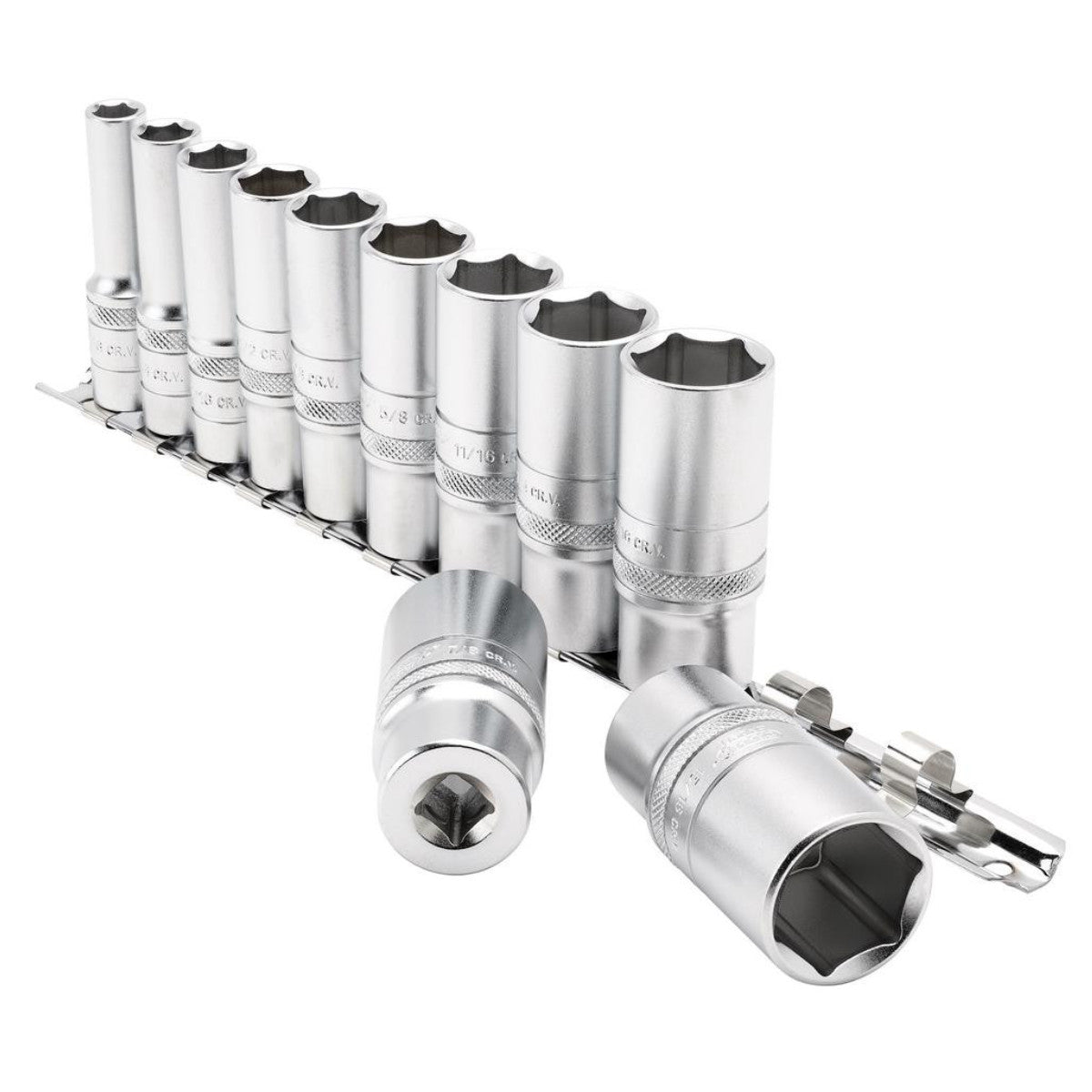 Draper Expert Imperial Deep Socket Set on a Metal Rail, 3/8" Sq. Dr. (11 Piece) 16495