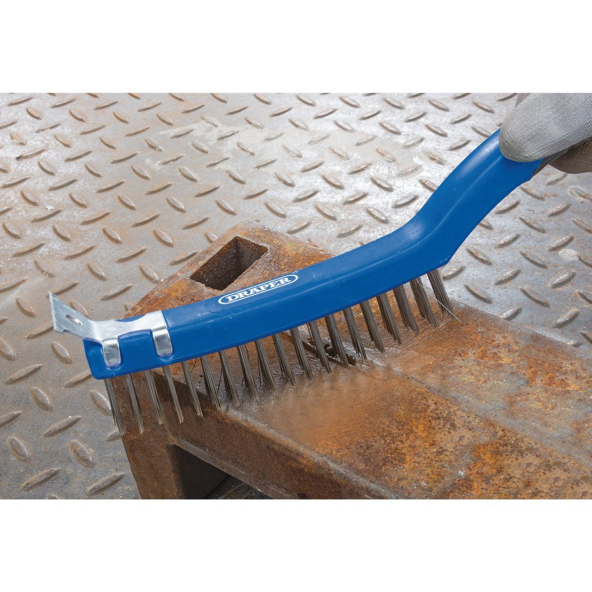 Draper 3 Row Stainless Steel Wire Scratch Brush with Scraper, 350mm 17180
