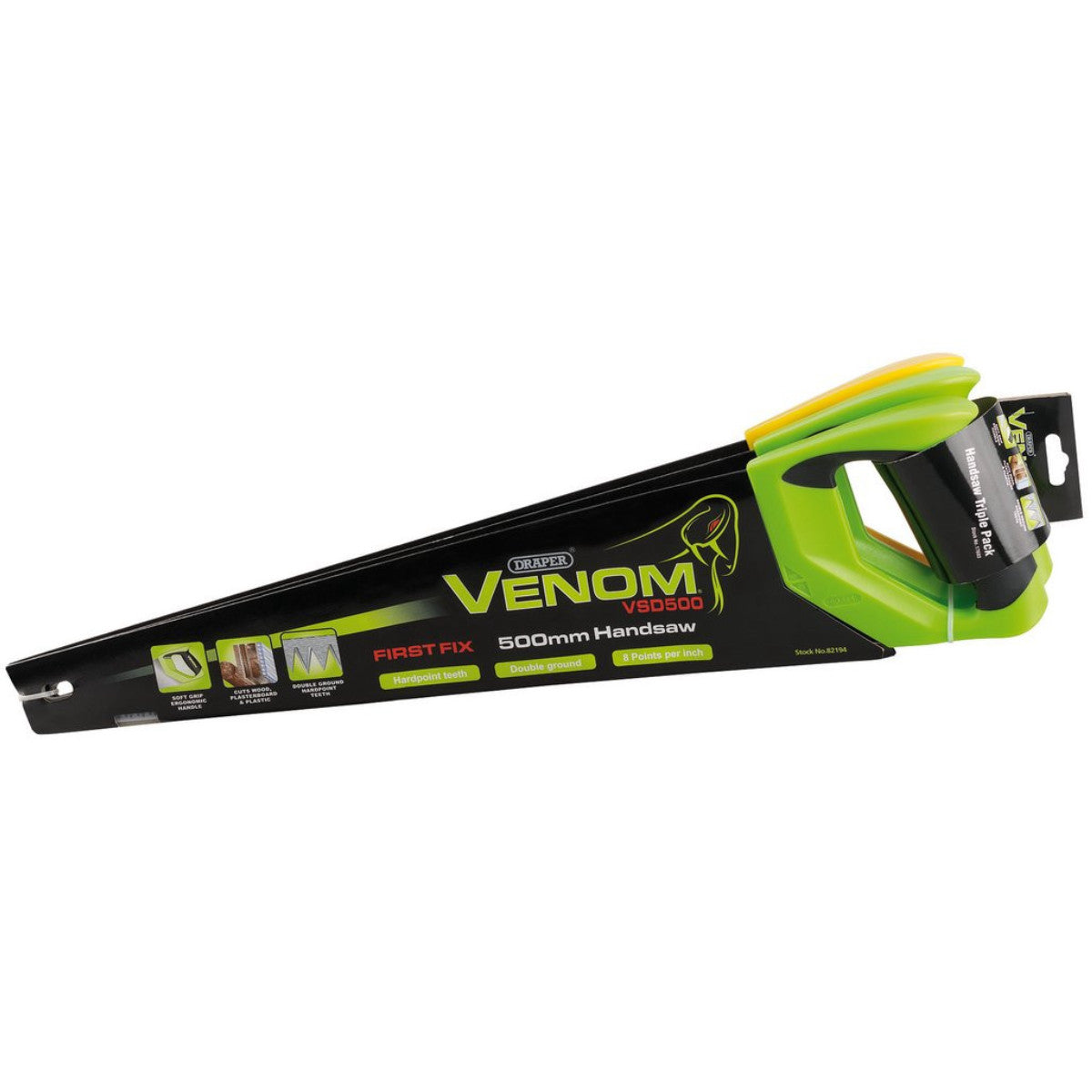 Draper Venom 2 x First Fix & 1 x Second Fix Double Ground Handsaws, 500mm, 7tpi/8ppi & 11tpi/12ppi (Pack of 3) 17693