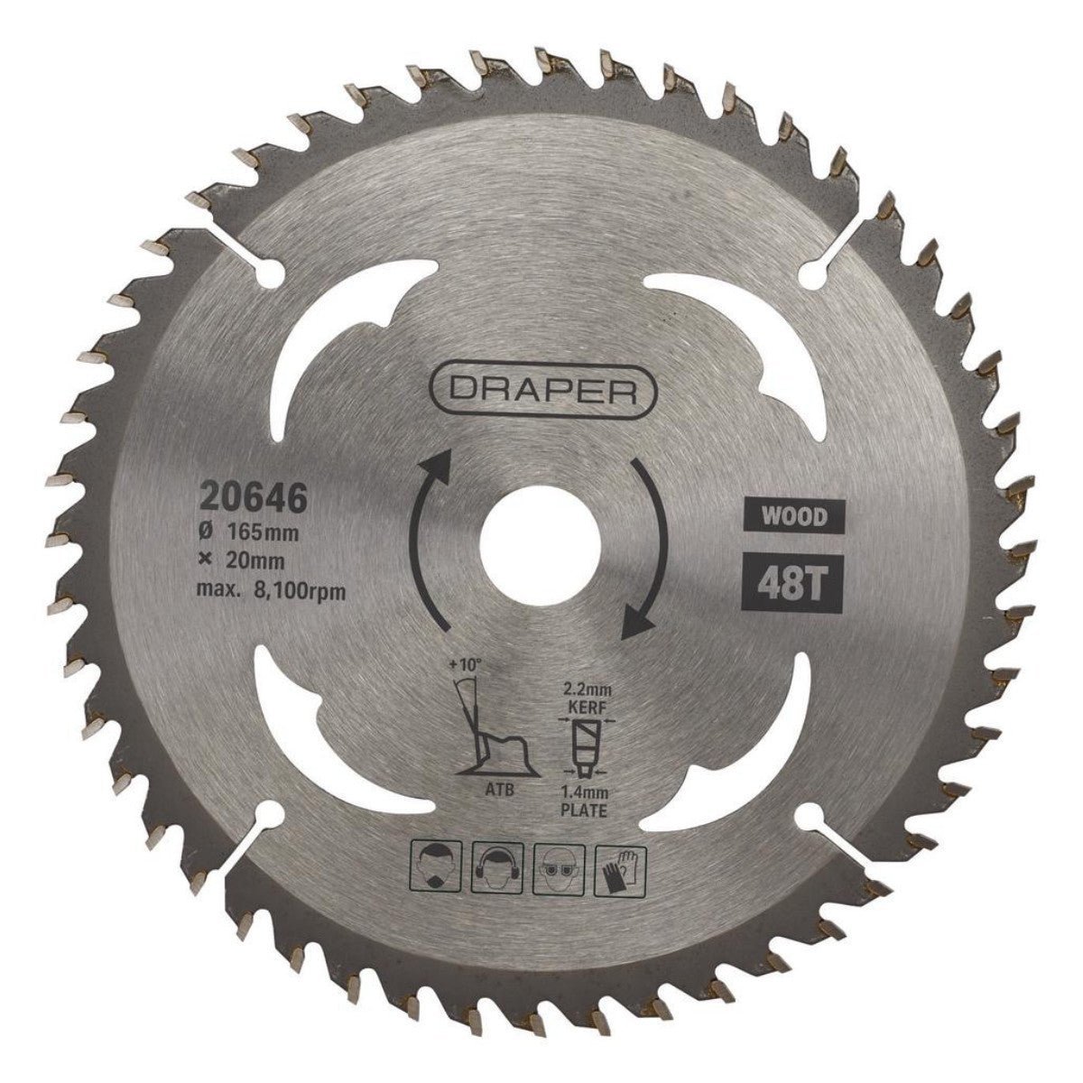 Draper TCT Circular Saw Blade for Wood, 165 x 20mm, 48T 20646