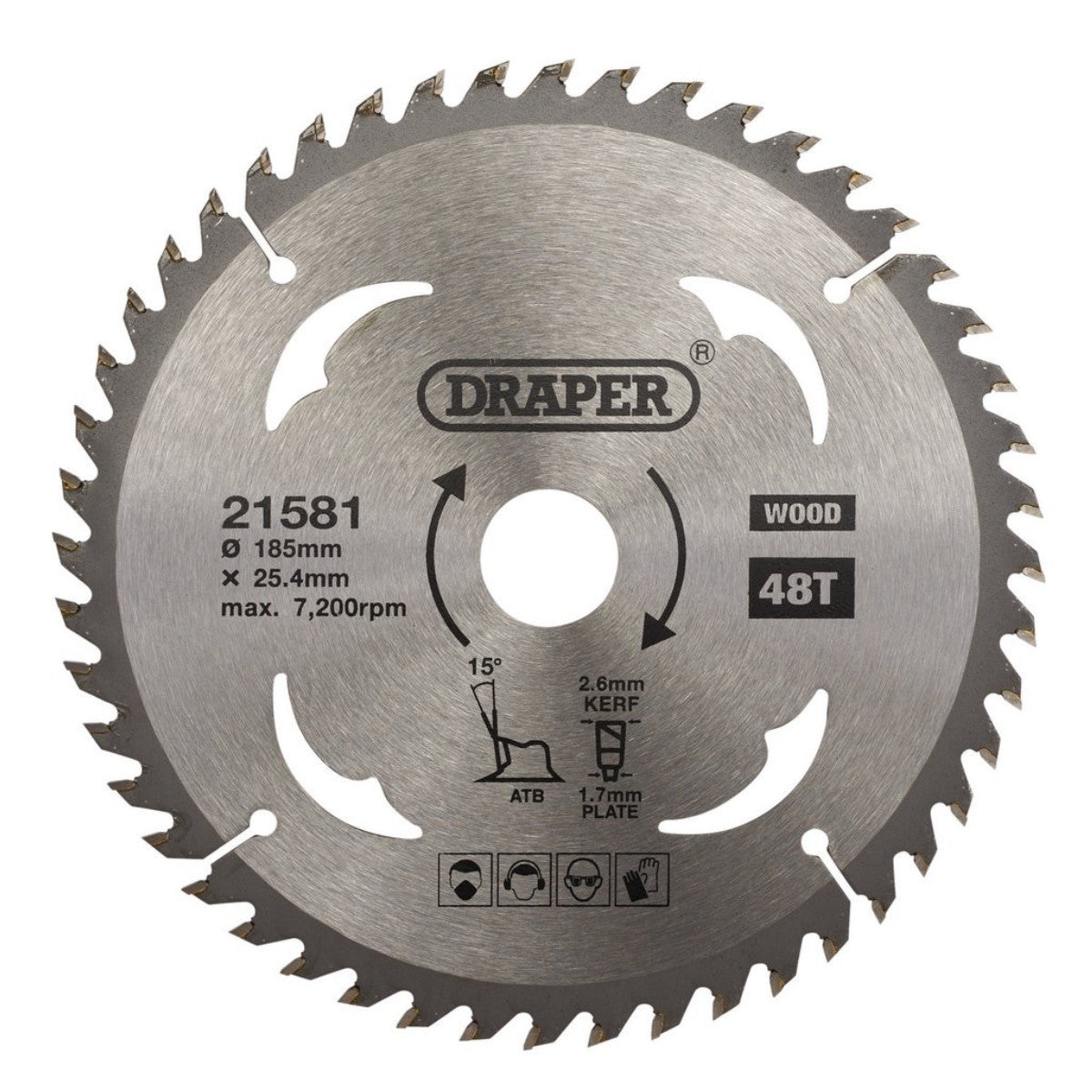 Draper TCT Circular Saw Blade for Wood, 185 x 25.4mm, 48T 21581