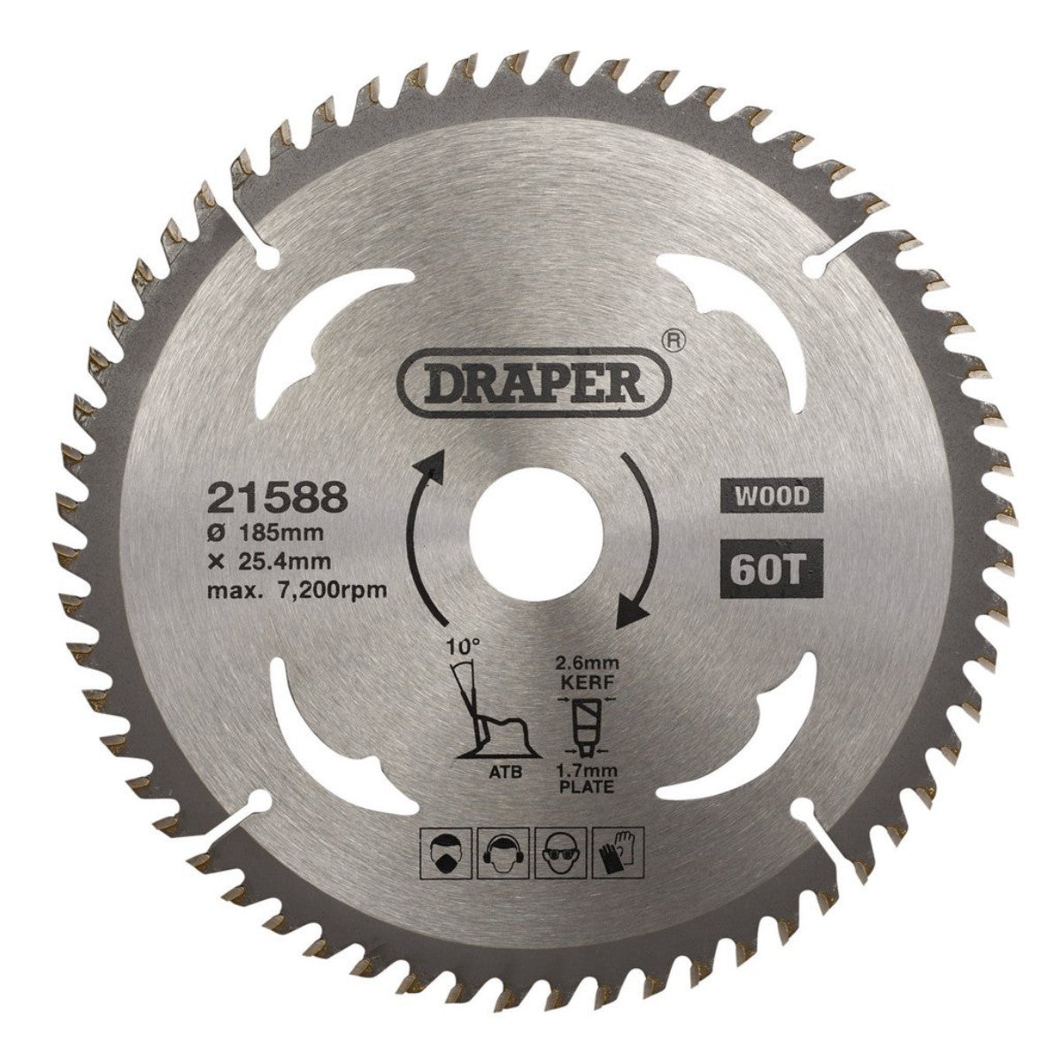 Draper TCT Circular Saw Blade for Wood, 185 x 25.4mm, 60T 21588