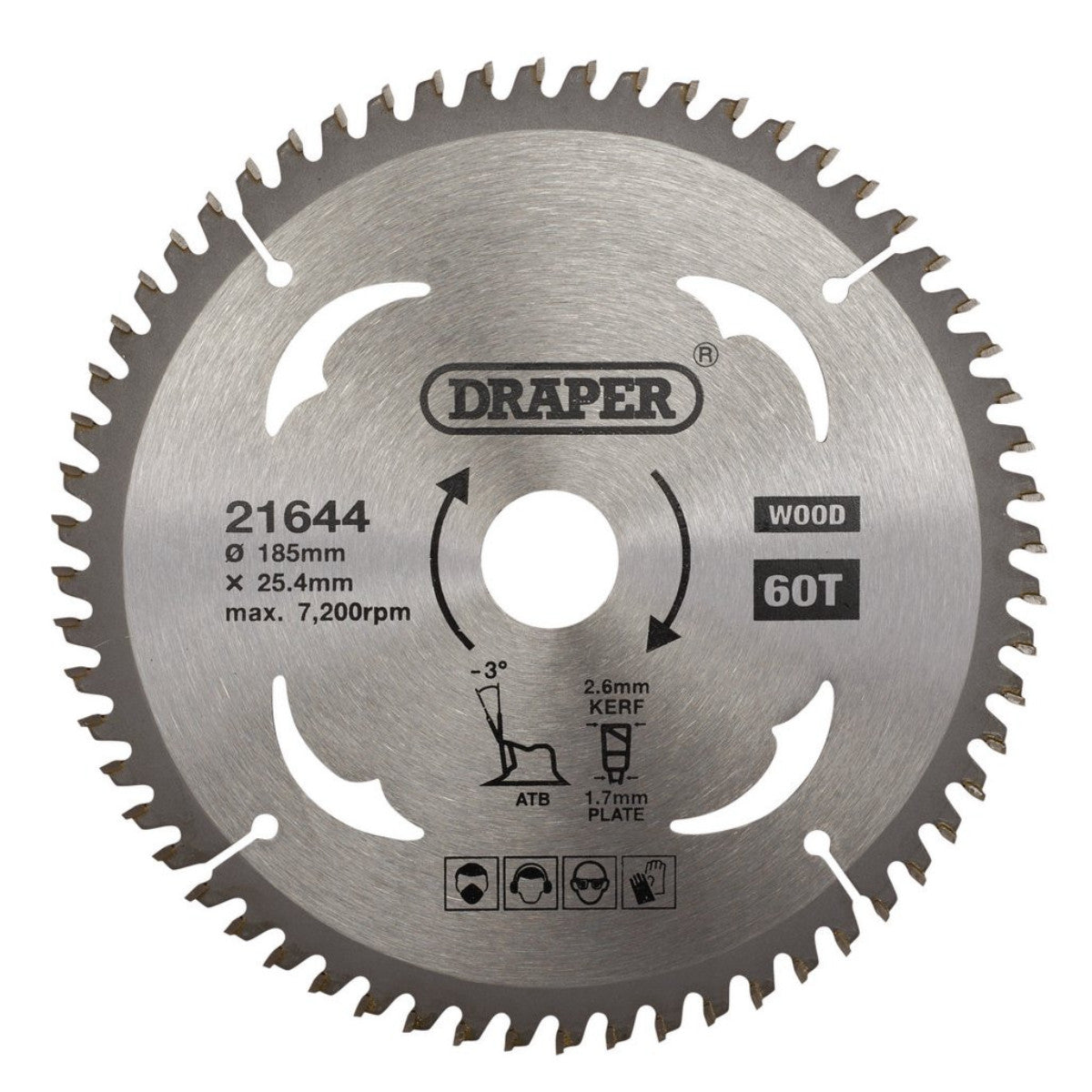 Draper TCT Circular Saw Blade for Laminate & Wood, 185 x 25.4mm, 60T 21644