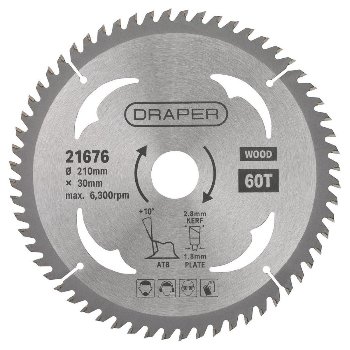 Draper TCT Circular Saw Blade for Wood, 210 x 30mm, 60T 21676