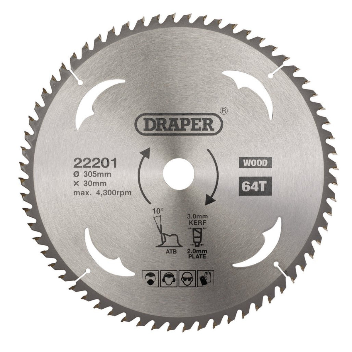 Draper TCT Circular Saw Blade for Wood, 305 x 30mm, 64T 22201