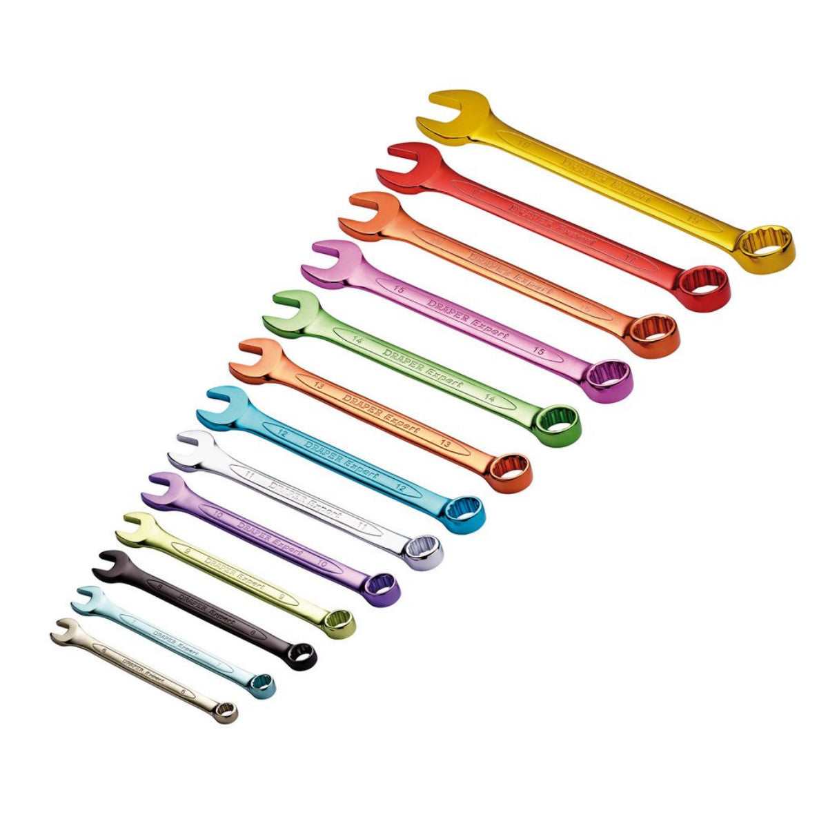 Draper Expert HI-TORQ Metric Coloured Combination Spanner Set, 6 - 19mm (13 Piece) 23017