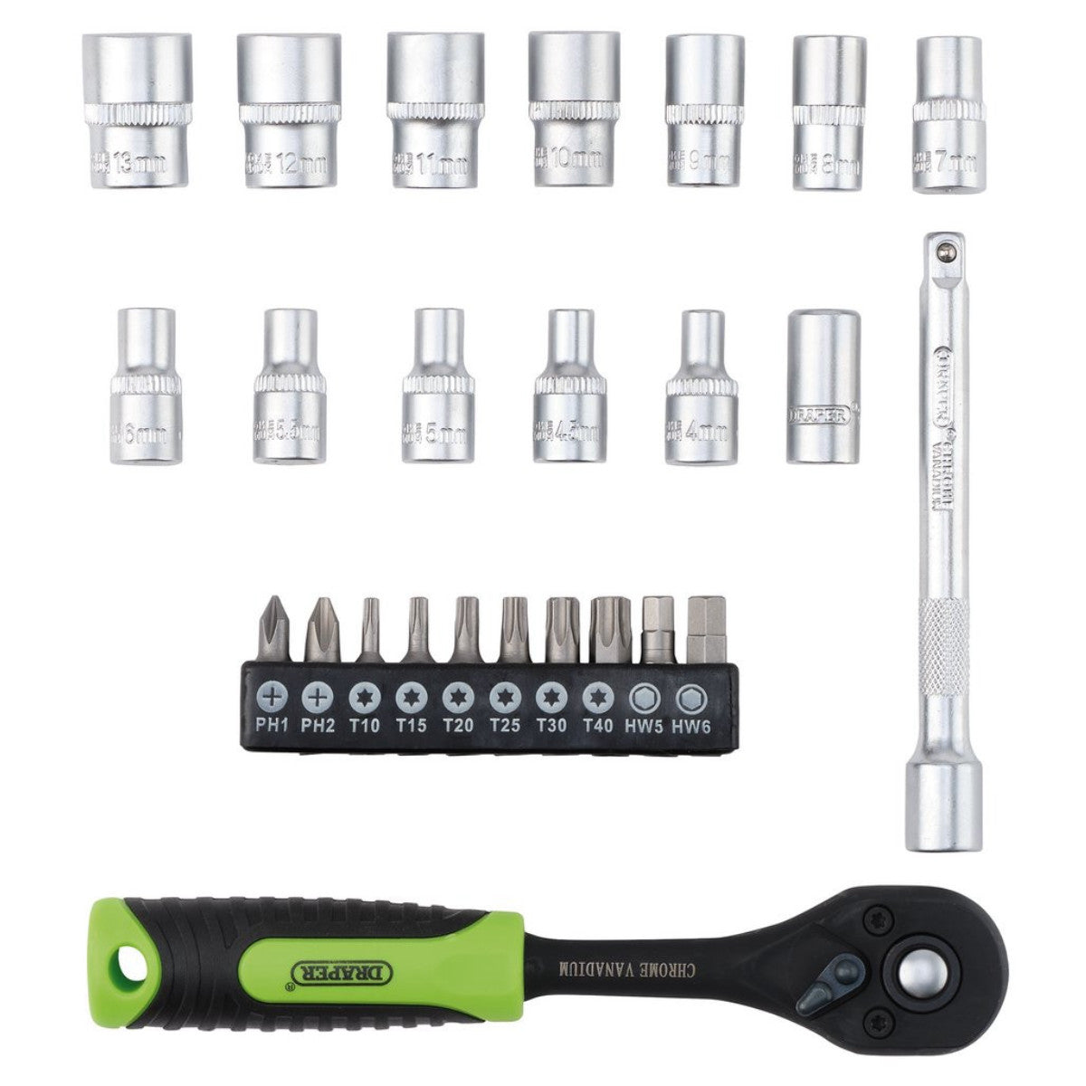 Draper HI-TORQ Metric Socket and Bit Set, 1/4" Sq. Dr. (25 Piece) 24233