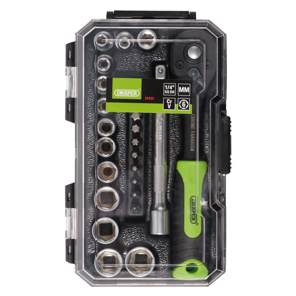 Draper HI-TORQ Metric Socket and Bit Set, 1/4" Sq. Dr. (25 Piece) 24233