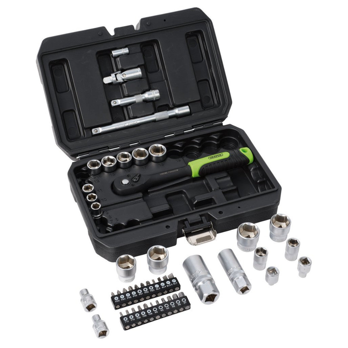 Draper HI-TORQ Metric Socket and Bit Set, 1/4" and 3/8" Sq. Dr. (48 Piece) 24235