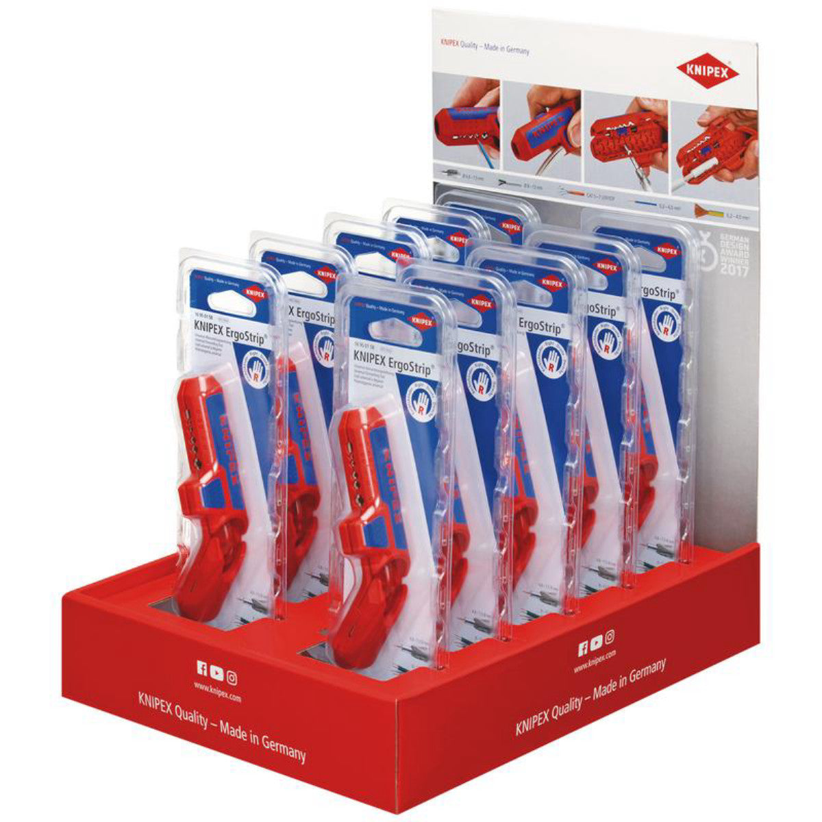 Knipex 00 18 01 V27 Counter Display of 16 95 01 SB KNIPEX ErgoStrip Universal Stripping Tool for right-handers, 10 parts, 305mm 25000
