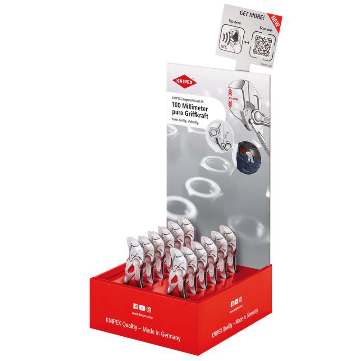 Knipex 00 18 01 V42 Counter Display of 86 04 100 Pliers Wrench XS, 12 parts, 200mm 25004
