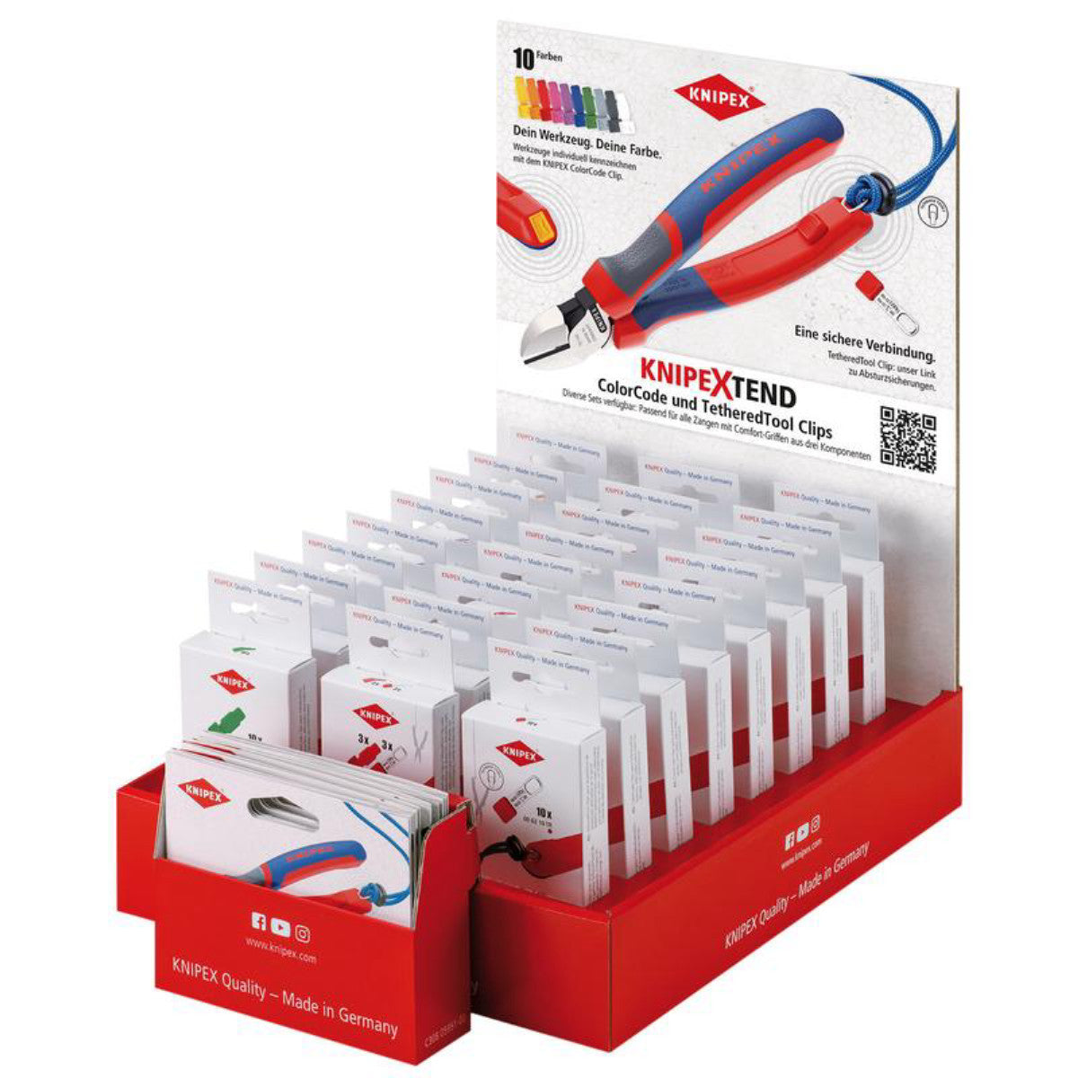 Knipex 00 18 01 V48 TEND 2 Sales Display, 24 Parts, Variable ColorCode clips and TetheredTool Clips for pliers with KNIPEXtend interfaces 25009