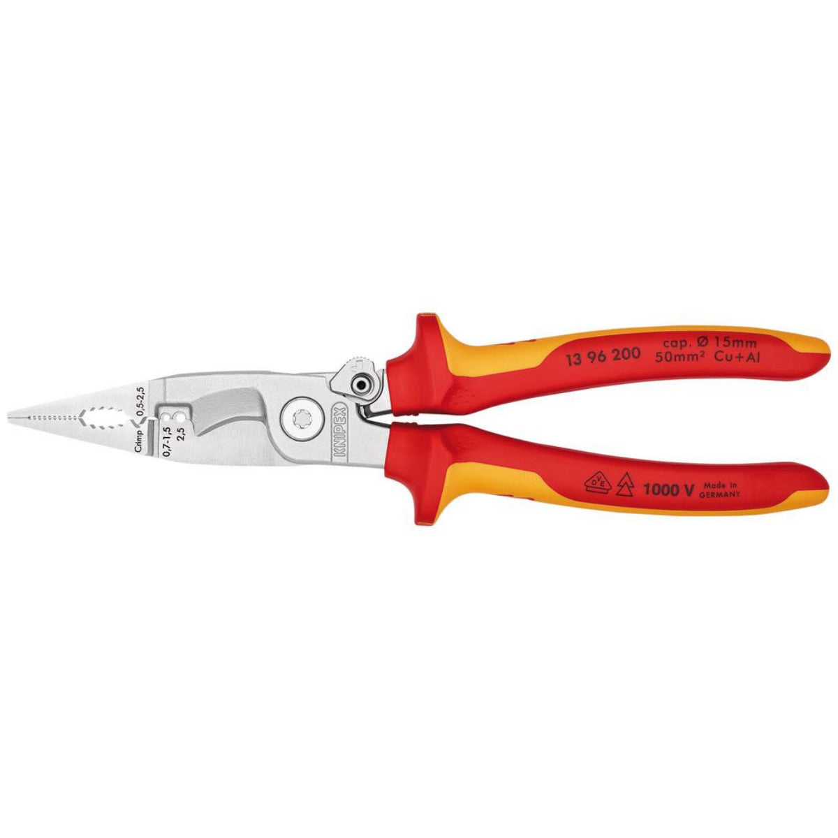 Knipex 13 96 200 SB Pliers for Electrical Installation Insulated with Multi-Component Grips, 200mm 25886