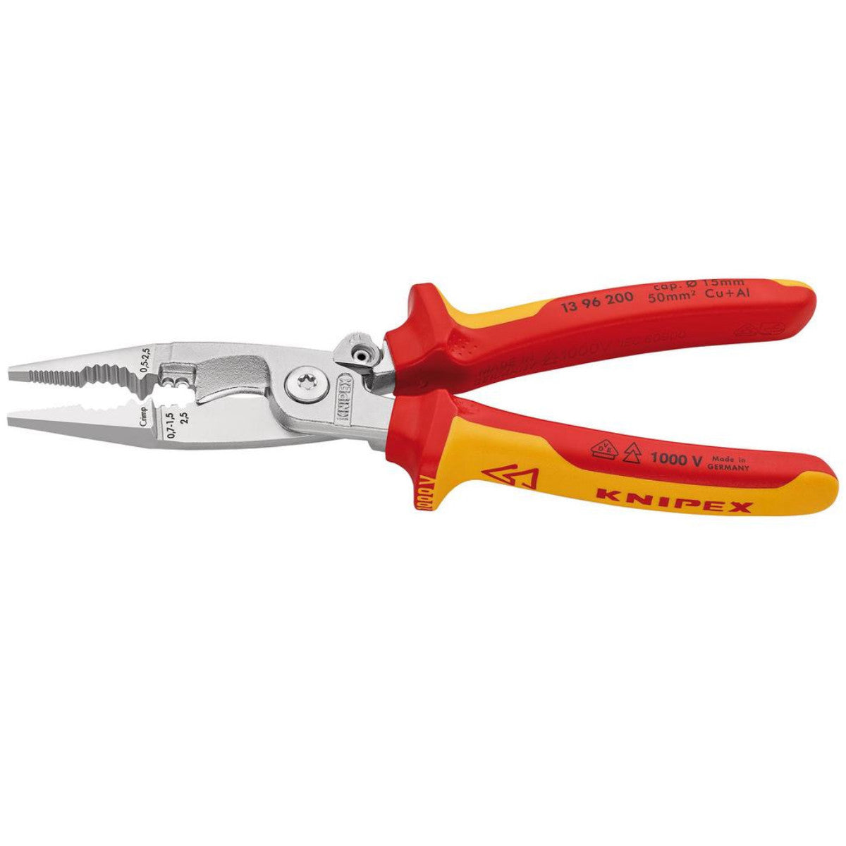 Knipex 13 96 200 SB Pliers for Electrical Installation Insulated with Multi-Component Grips, 200mm 25886