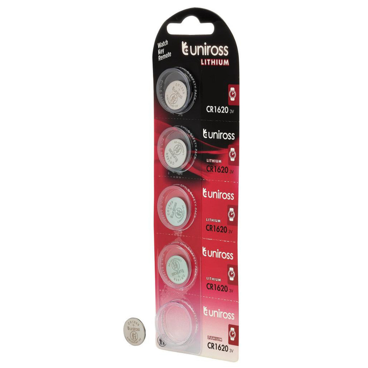 Uniross Lithium Coin Cell CR1620 Batteries (Pack of 5) 26163