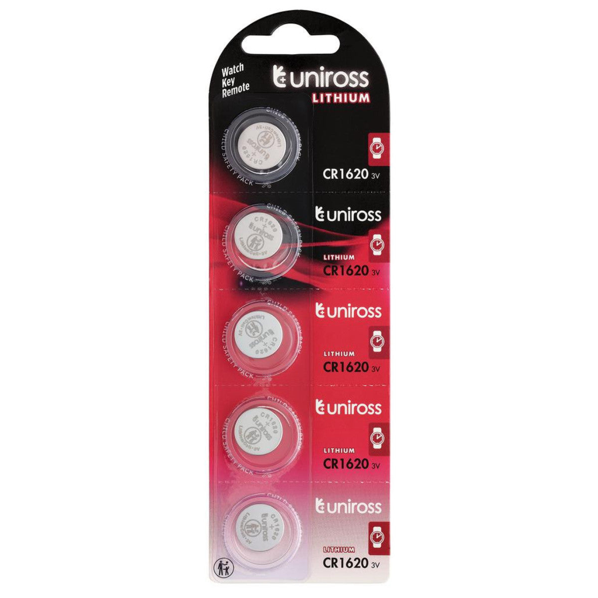 Uniross Lithium Coin Cell CR1620 Batteries (Pack of 5) 26163