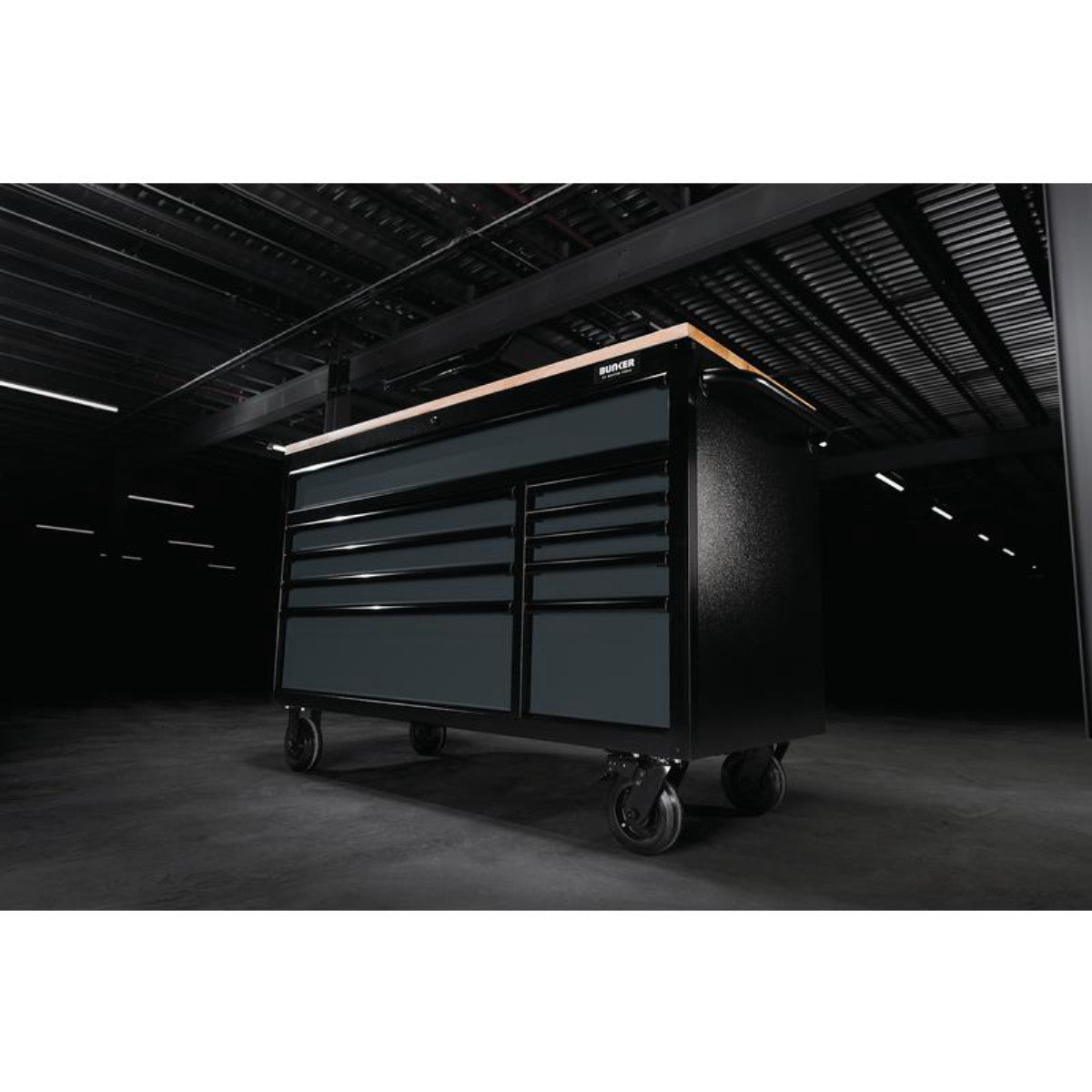 Bunker 10 Drawer Workbench Roller Tool Cabinet, 56", Grey 27220