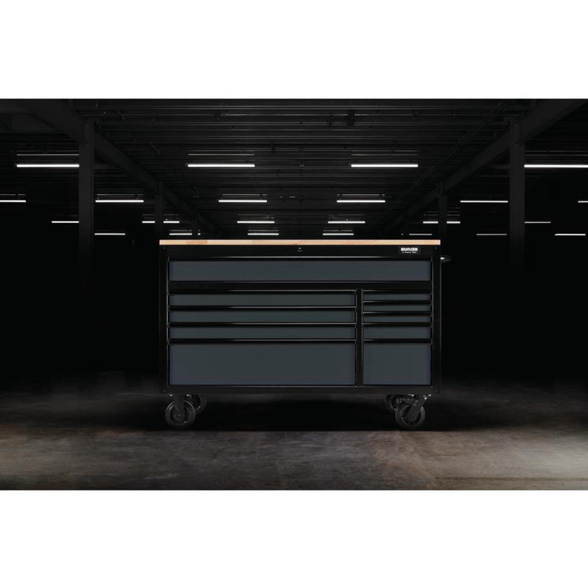 Bunker 10 Drawer Workbench Roller Tool Cabinet, 56", Grey 27220