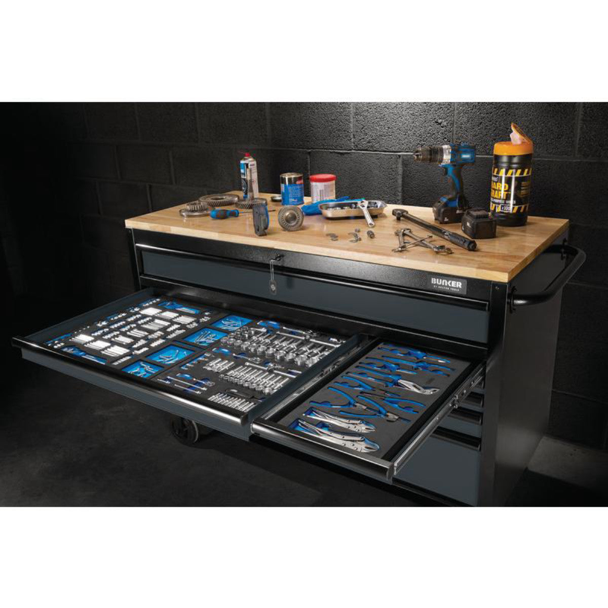 Bunker 10 Drawer Workbench Roller Tool Cabinet, 56", Grey 27220