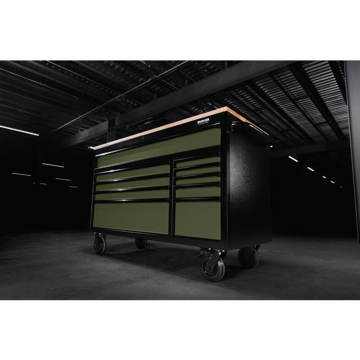 Bunker 10 Drawer Workbench Roller Tool Cabinet, 56", Green 27221