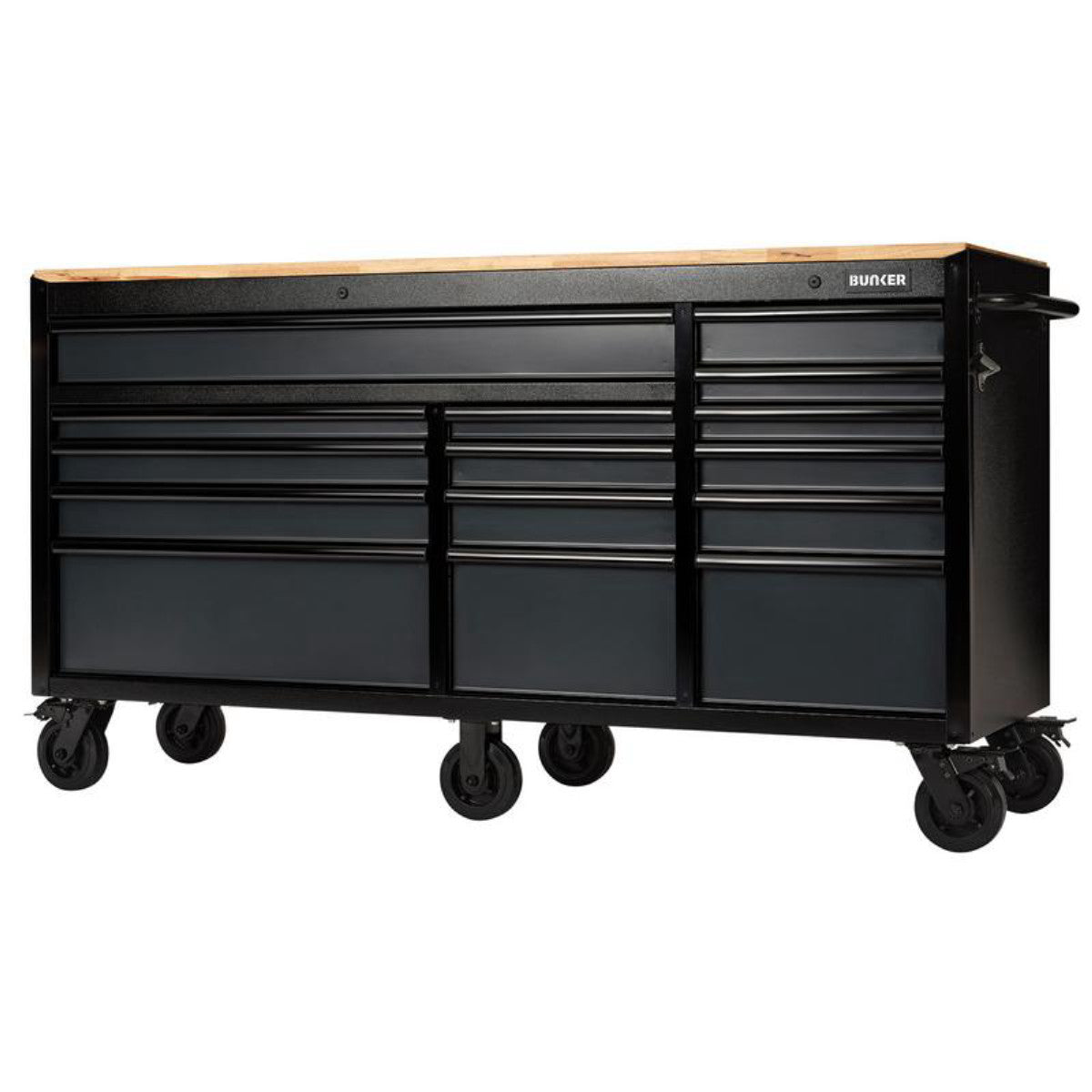 Bunker 15 Drawer Workbench Roller Tool Cabinet, 72", Grey 27242