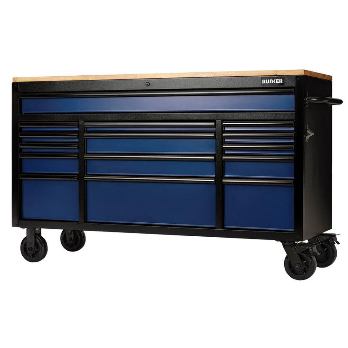 Bunker 15 Drawer Workbench Roller Tool Cabinet, 61", Blue 27336