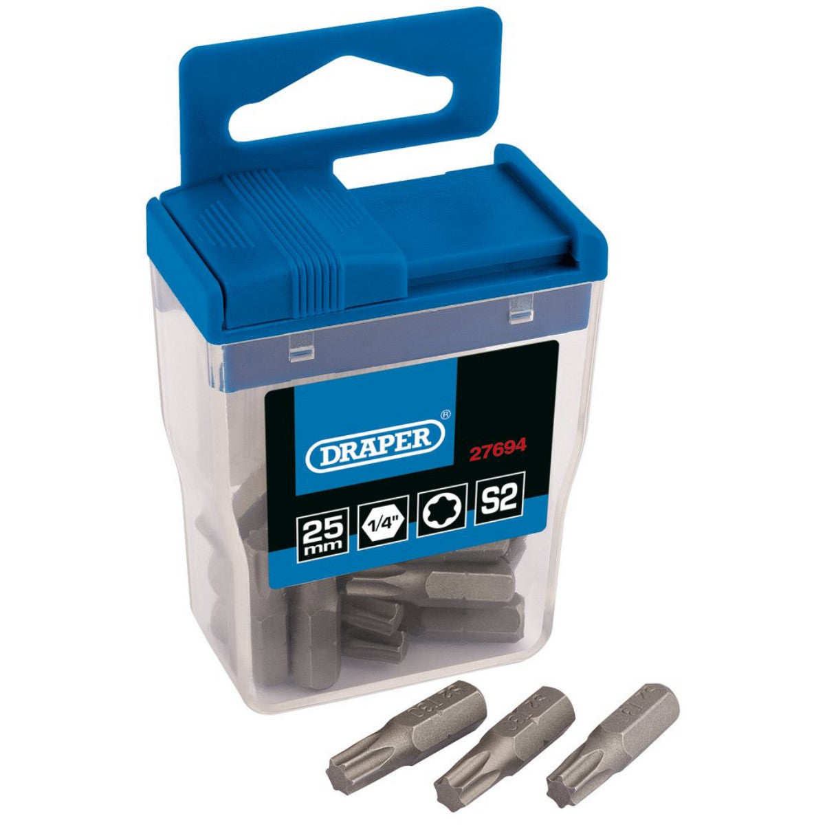 Draper TX-STAR Long Insert Bits in Plastic Storage Case, T30 x 25mm (Pack of 20) 27694