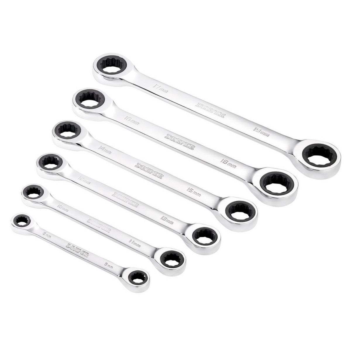Draper HI-TORQ Metric Double Ratchet Ring Spanner Set, 8 -19mm (6 Piece) 27741