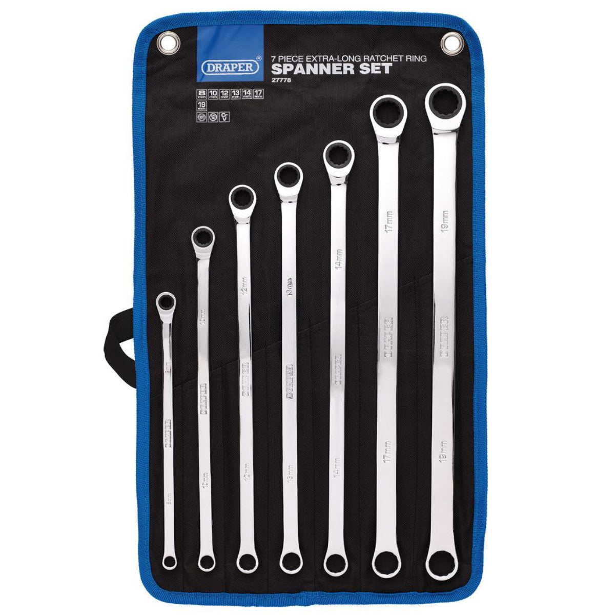 Draper HI-TORQ Metric Extra-Long Double Ring Ratchet Spanner Set (7 Piece) 27778