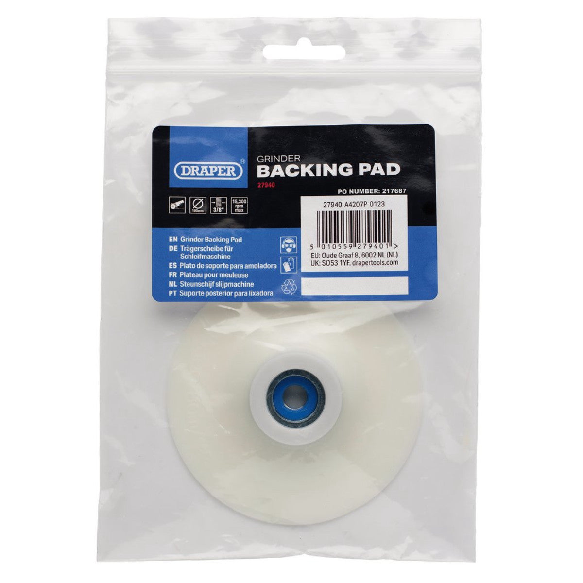 Draper Rubber Backing Pad, 100mm 27940