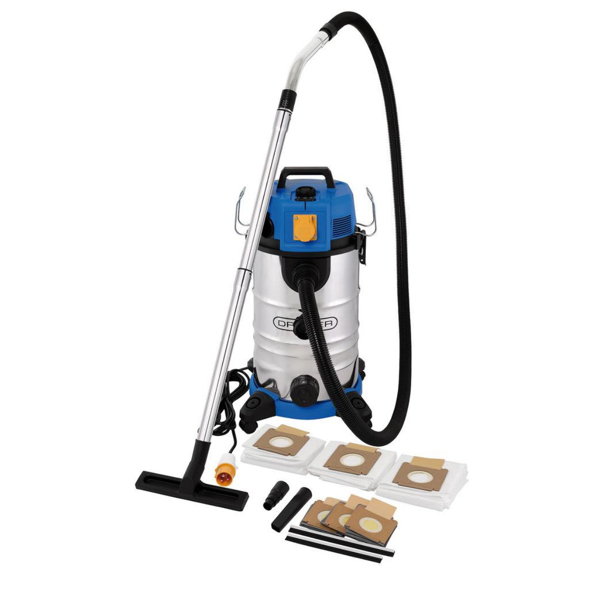 Draper 110V M-Class Dust Extractor, Wet and Dry Vacuum Cleaner with Power Take-Off, 35L, 1100W 28229