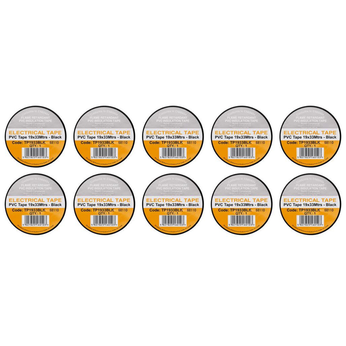 Draper Black PVC Electrical Insulation Tape, 19mm x 33m (Pack of 10) 29496